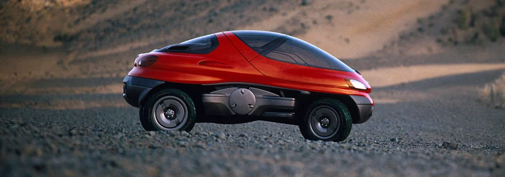 The amphibious Renault Racoon gliding over water, demonstrating its unique water capabilities
