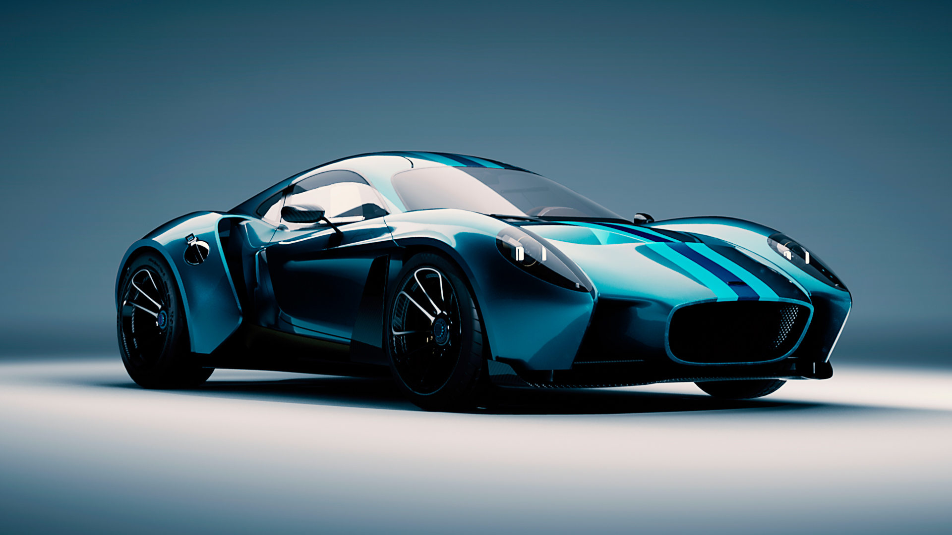 Front view of Anthony Jannarelly's Ælla-60, showcasing its 1960s-inspired design and modern sports car aesthetics.
