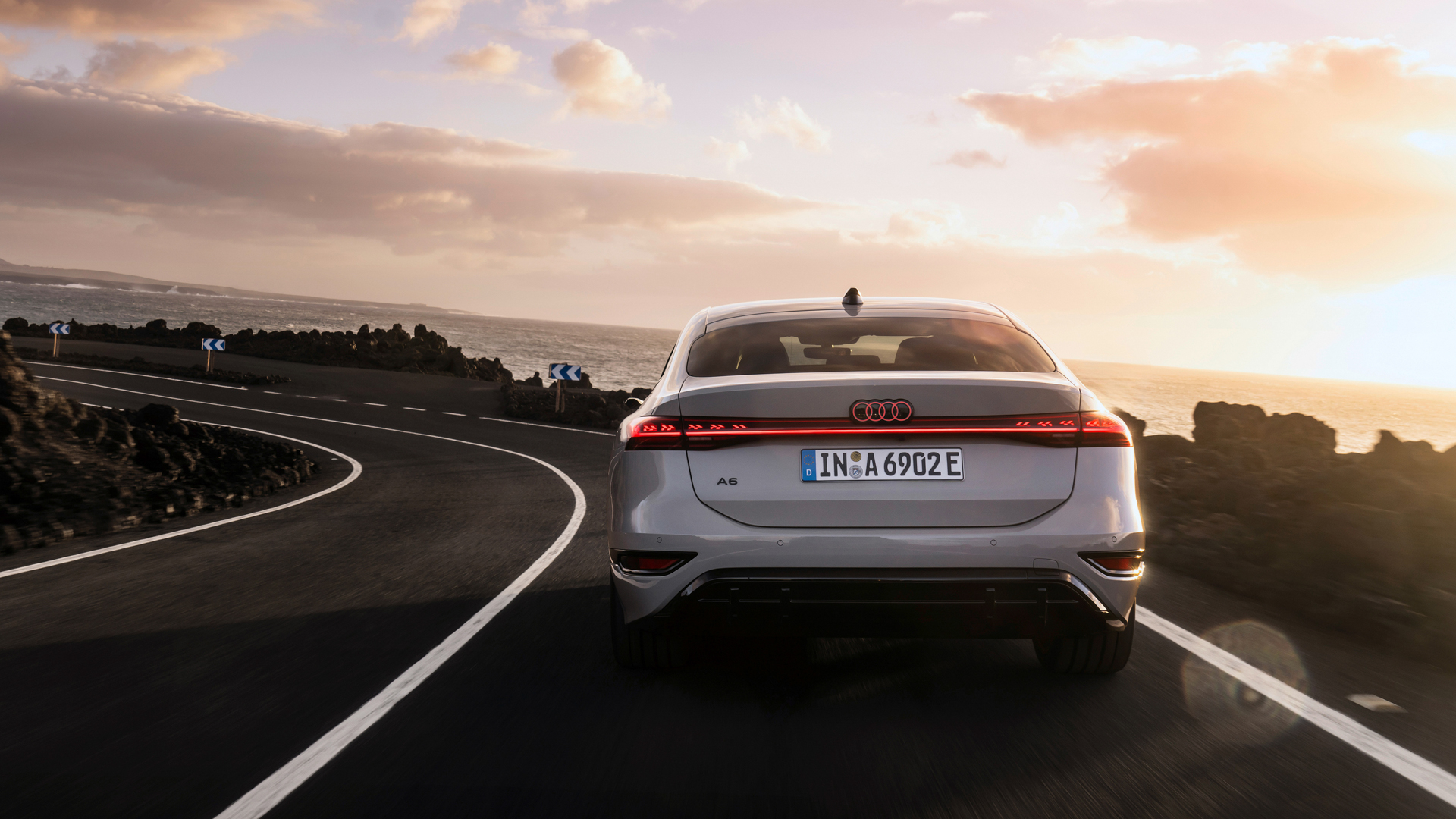 Front view of the Audi A6 sedan showcasing its sleek design and modern features.
