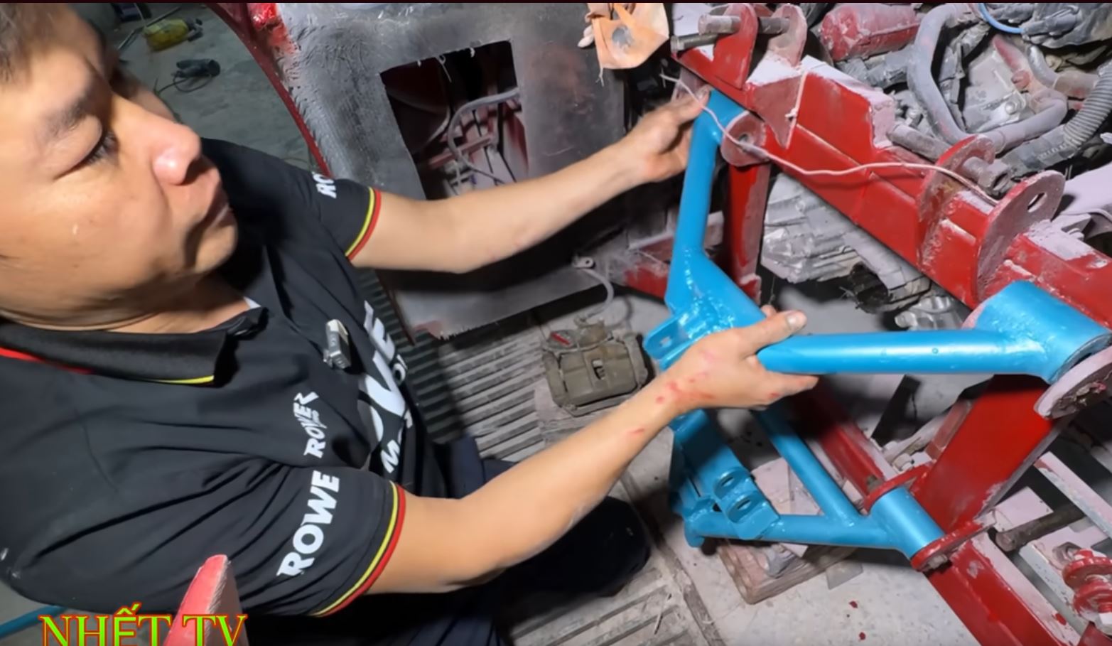 Detailed view of the custom fabrication process for the supercar replica