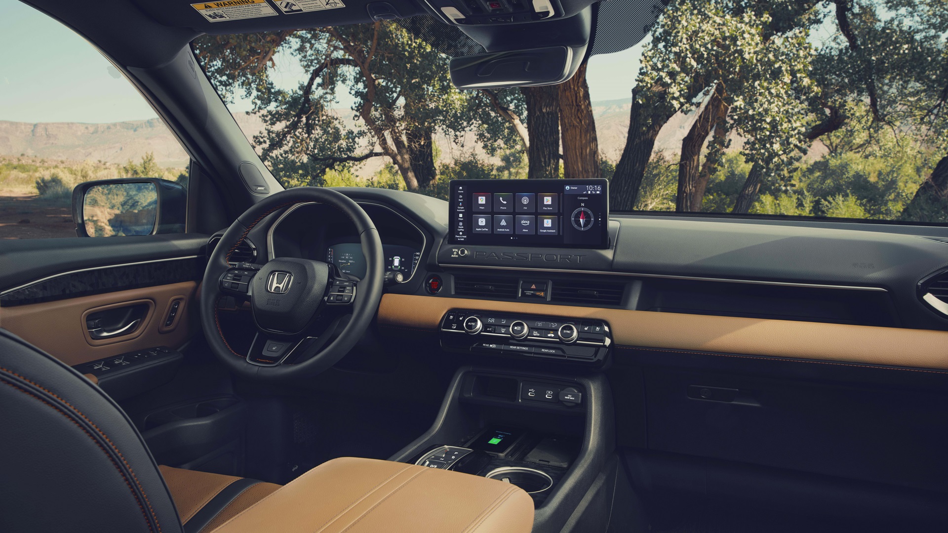 Honda Passport Interior Interior view of the 2026 Honda Passport TrailSport featuring the TrailWatch camera display.